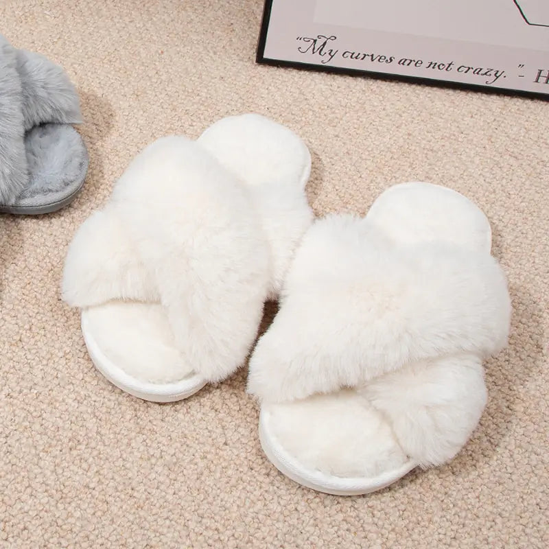 Pantuflas peludas de invierno para mujer para el hogar