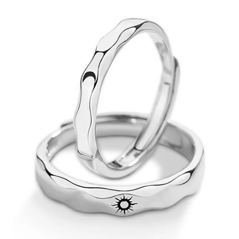 Anillo ajustable minimalista de plata con sol y luna: joyería de compromiso para parejas