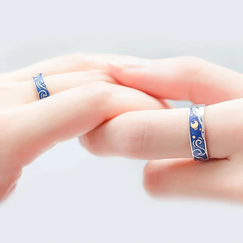 Van Gogh Starry Night Couple's Rings