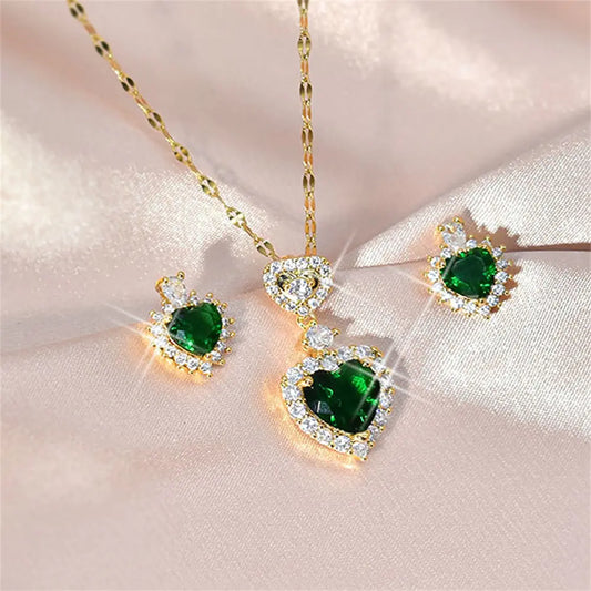 Conjunto de joyas de cristal con forma de corazón