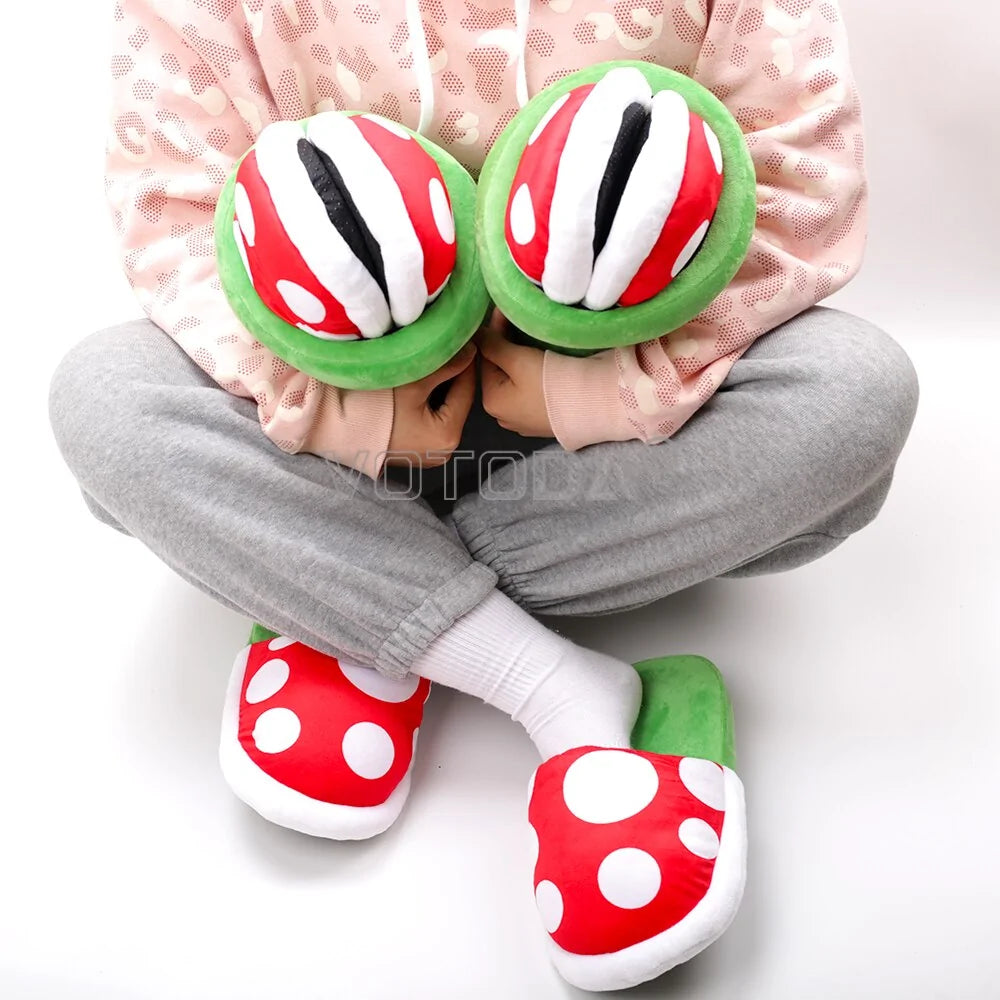 Pantuflas de invierno cálidas para mujer con forma de hongo y dibujos animados