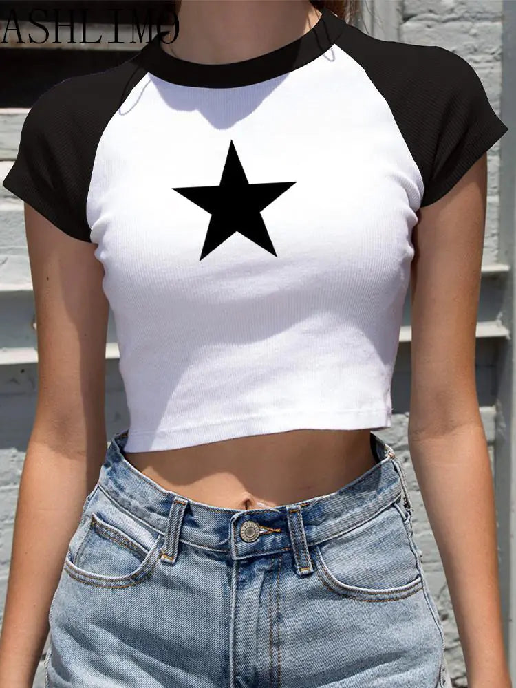 Tops con estrellas de ropa femenina Y2K