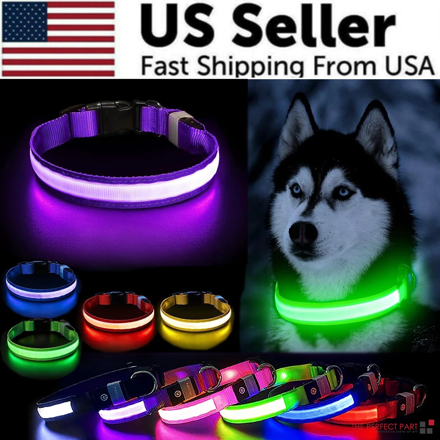 Collar LED ajustable para perros con luz intermitente que brilla intensamente, seguridad para mascotas, resistente al agua