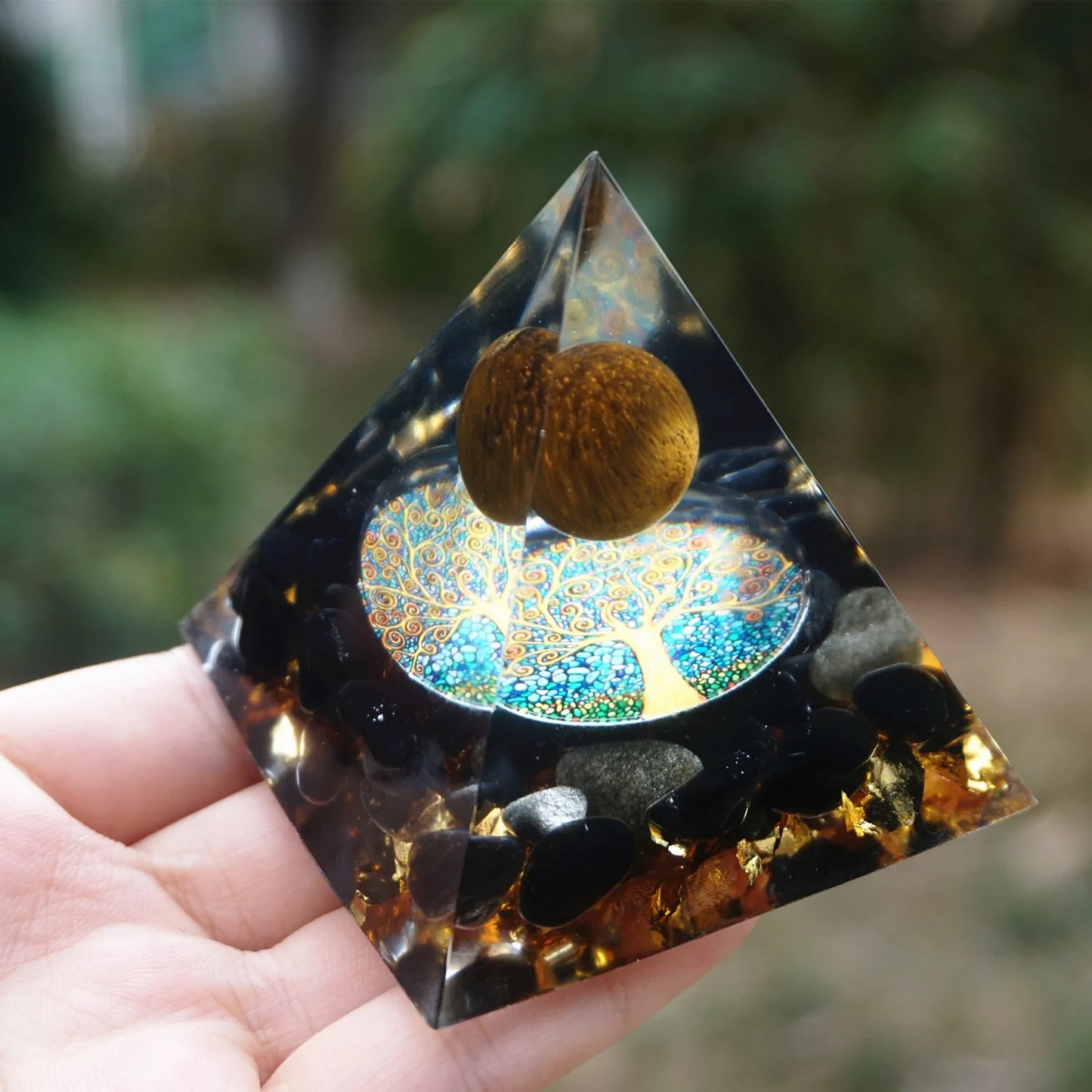 Tiger Eye & Obsidian Orgonite Pyramid: Reiki Healing & Chakra Meditation