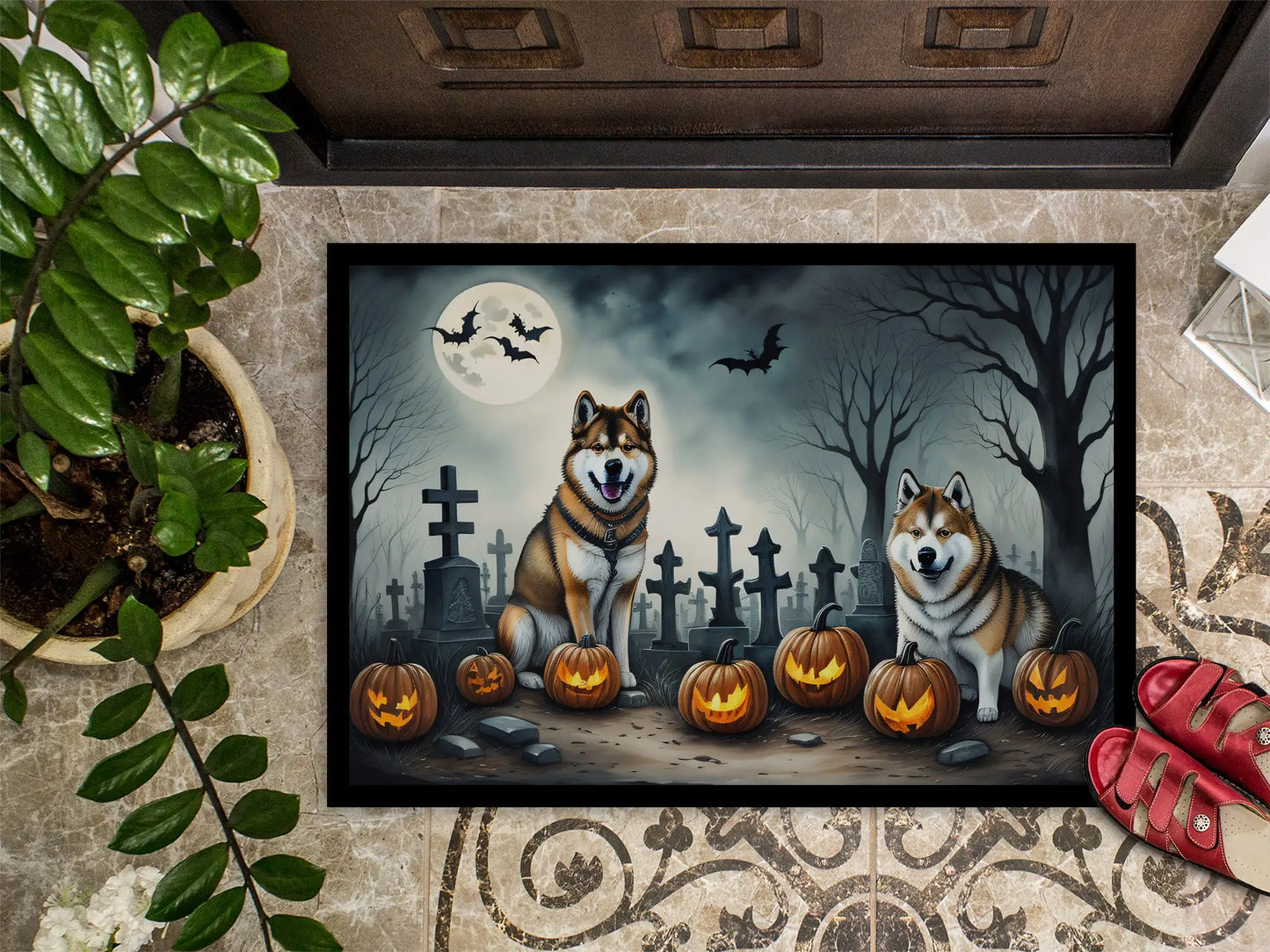 Felpudo espeluznante de Akita para Halloween