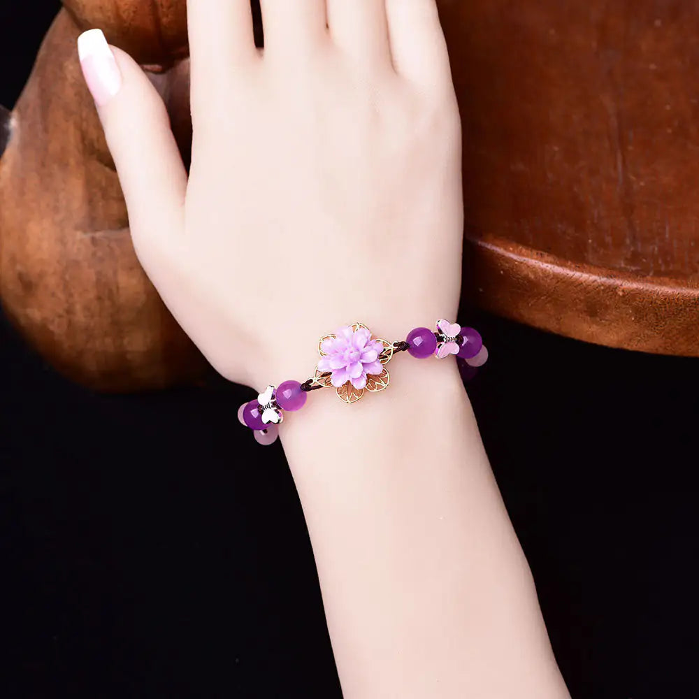 Pulsera curativa de loto con jade morado y amatista