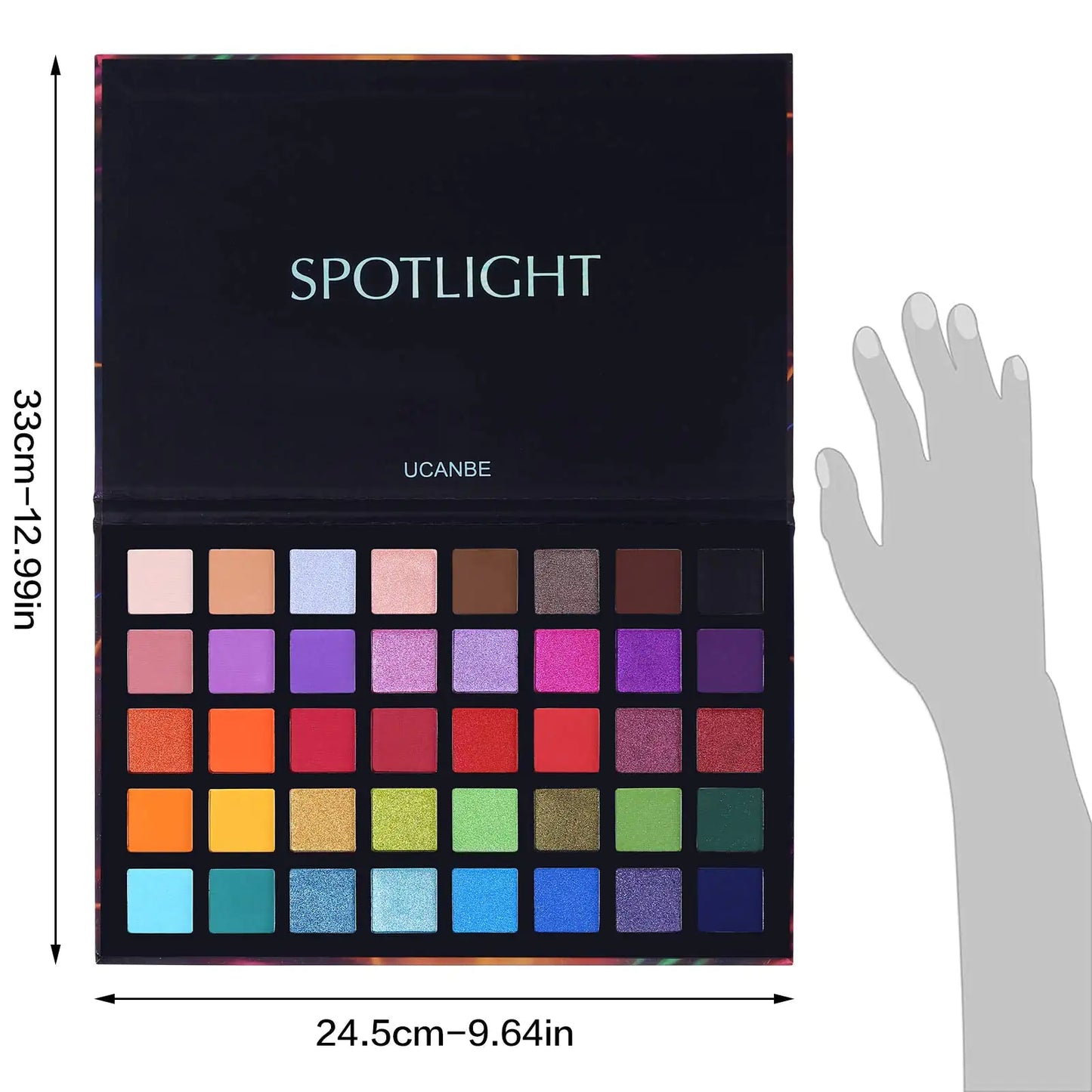 Paleta de sombras de ojos Spotlight de UCANBE, paleta de sombras de ojos profesional de 40 colores, paleta de maquillaje mate brillante, polvos coloridos altamente pigmentados, paleta de sombras de ojos resistente al agua de larga duración A 