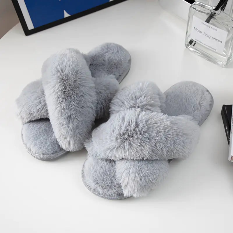 Pantuflas peludas de invierno para mujer para el hogar