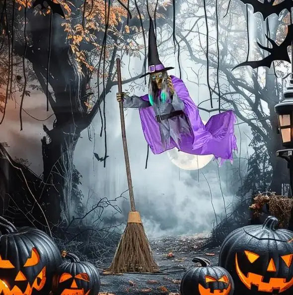 Bruja voladora de Halloween con sonido aterrador