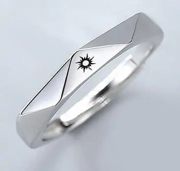 Anillo ajustable minimalista de plata con sol y luna: joyería de compromiso para parejas