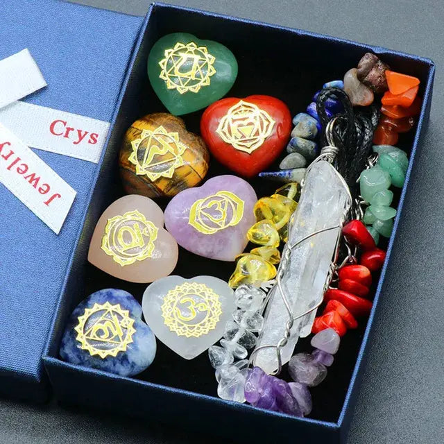 Engraved Heart Chakra Natural Crystal Stones Quartz Set