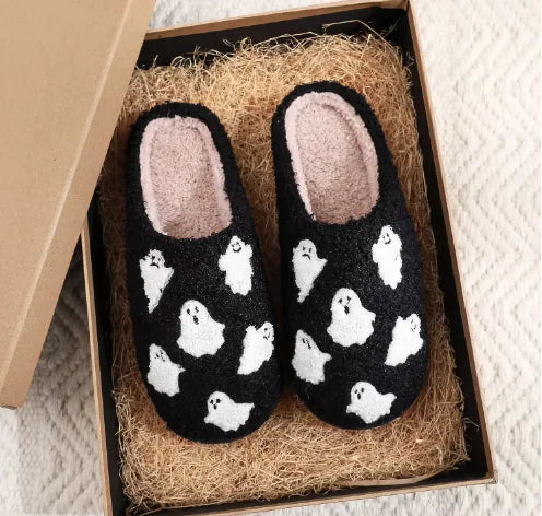 Pantuflas de algodón con forma de fantasma de Halloween para el hogar