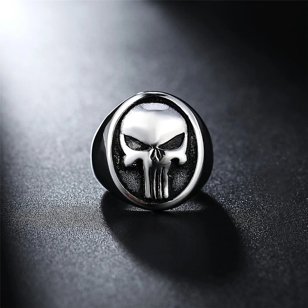 Anillo de calavera de Punisher: joyería de moda de acero inoxidable para motociclistas (HF694)