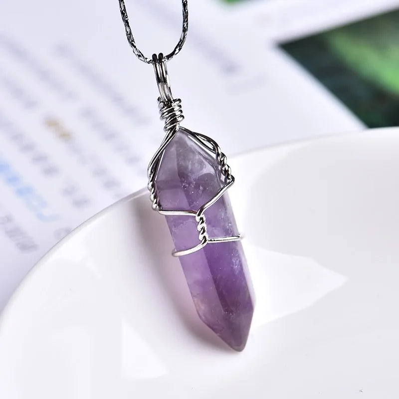 Colgante de punta de cristal de amatista natural: regalo de joyería DIY