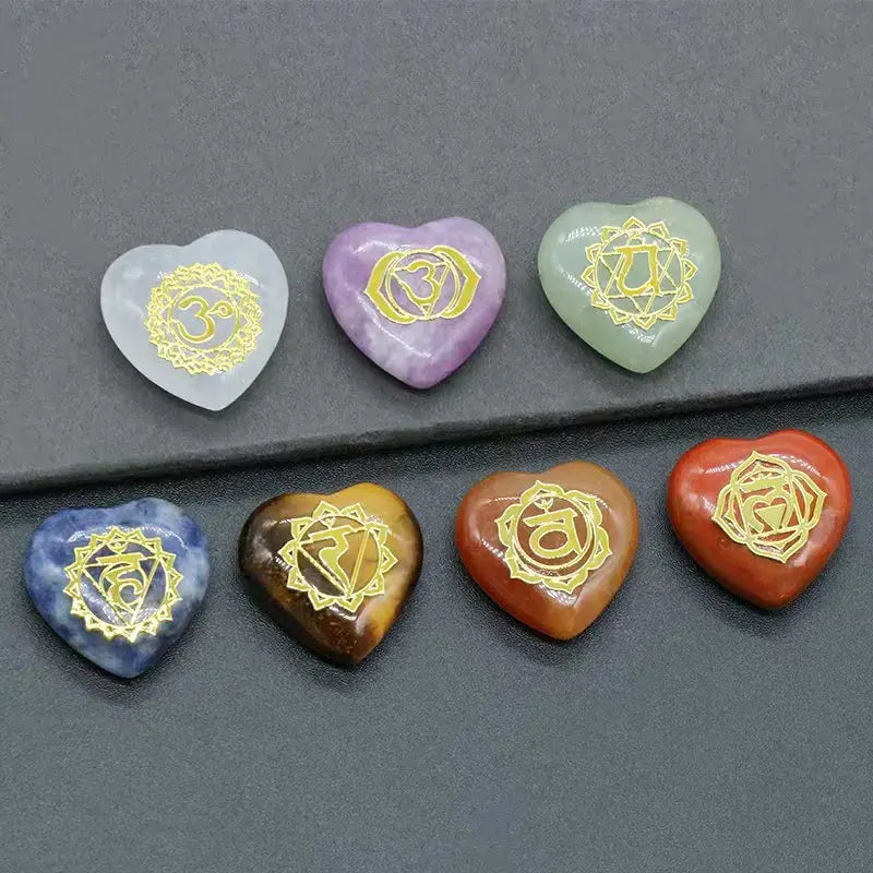 Engraved Heart Chakra Natural Crystal Stones Quartz Set