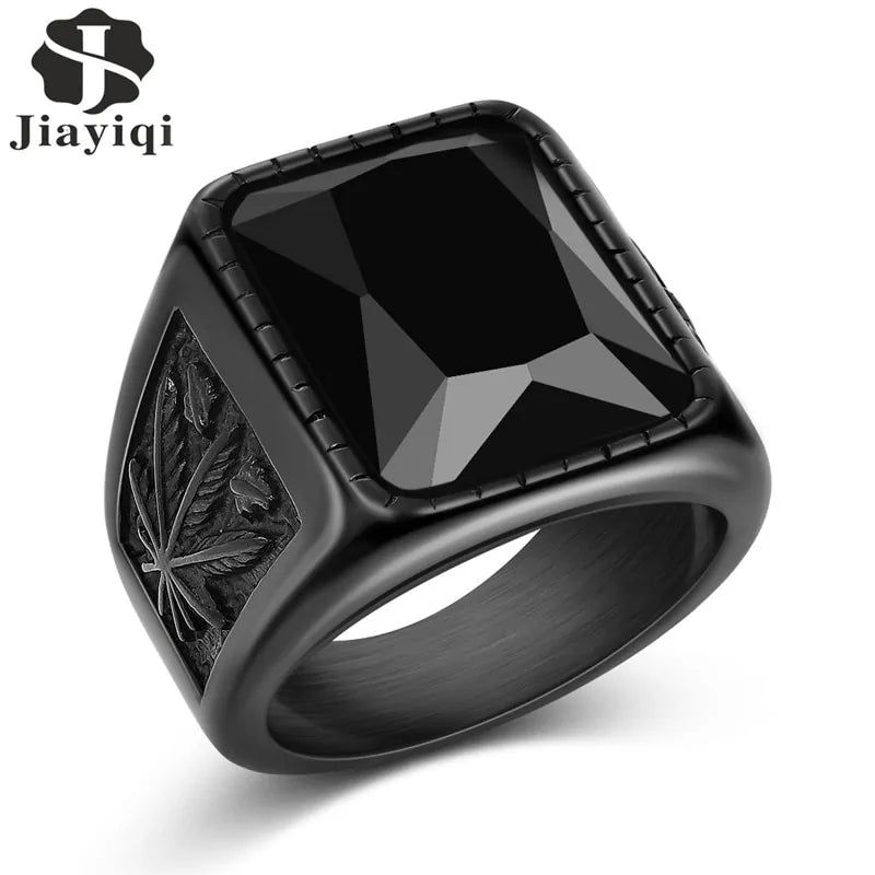 Anillo de acero inoxidable con piedra estilo hip hop para hombre de Jiayiqi