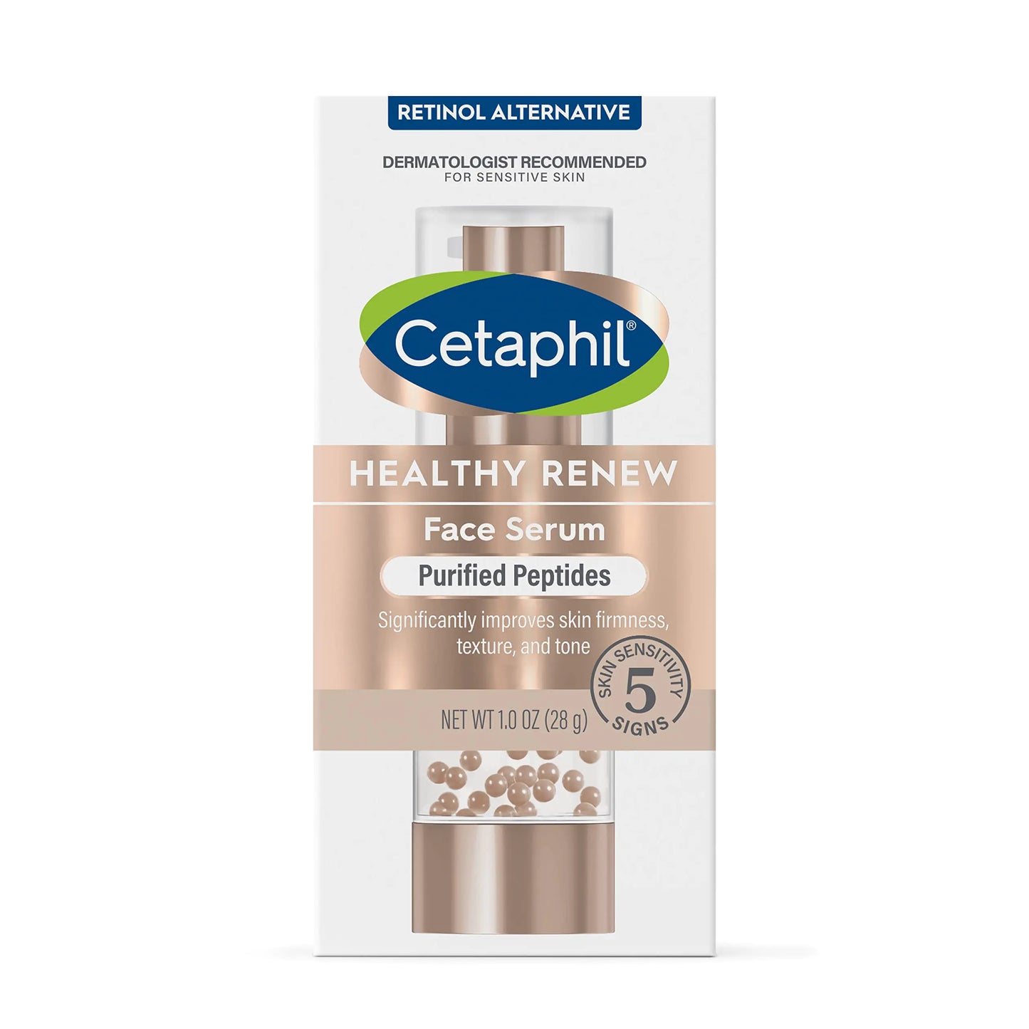 Suero facial antienvejecimiento Healthy Renew de Cetaphil, 1 oz, suero alternativo al retinol para el rostro con niacinamida y péptidos, cuidado de la piel para pieles sensibles con complejo de vitamina B, sin fragancia, NUEVO, 1 oz 