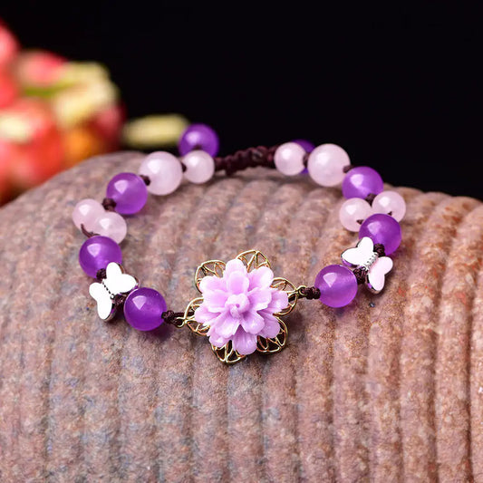 Pulsera curativa de loto con jade morado y amatista