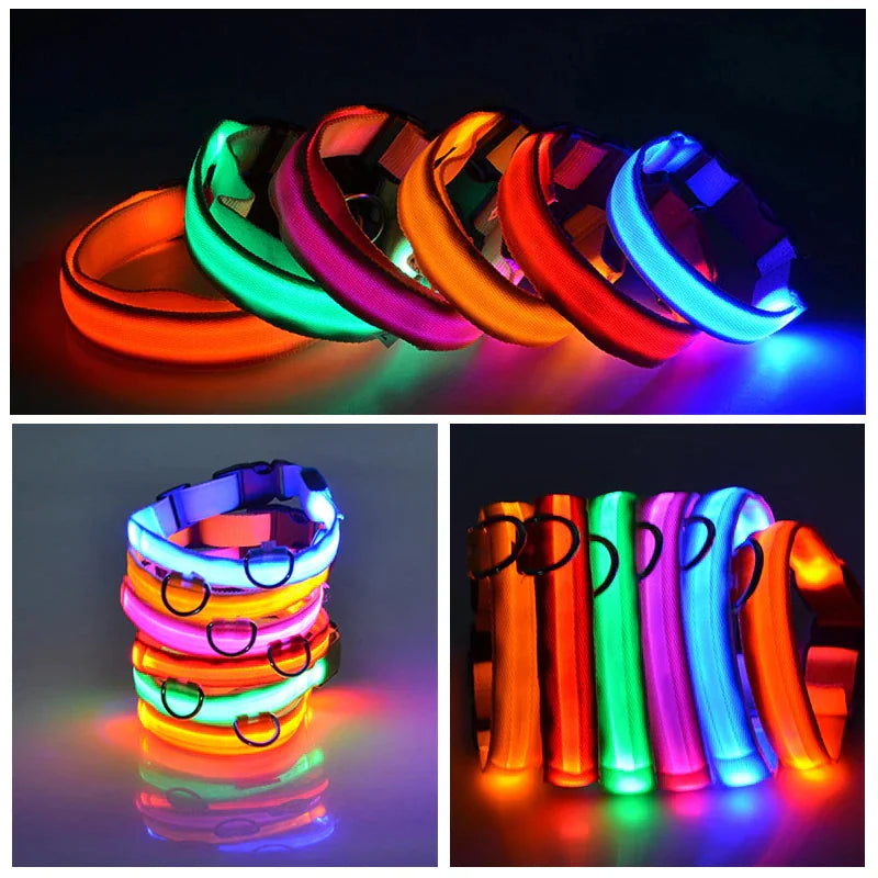 Collar LED ajustable para perros con luz intermitente que brilla intensamente, seguridad para mascotas, resistente al agua