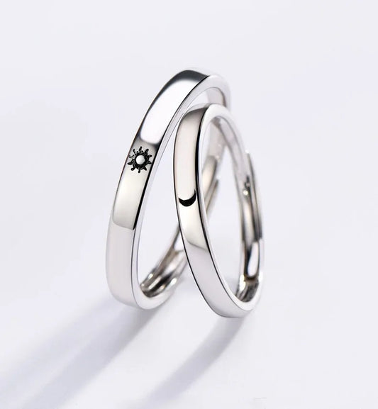 Anillo ajustable minimalista de plata con sol y luna: joyería de compromiso para parejas