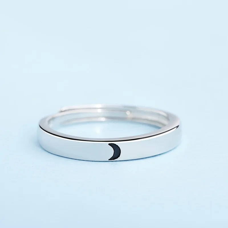 Anillo ajustable minimalista de plata con sol y luna: joyería de compromiso para parejas