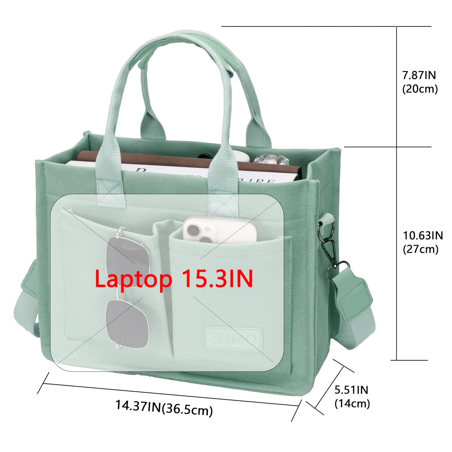 Bolso grande de lona para mujer con bolsillos, bolso cruzado para computadora portátil, bolso de uso diario, bolso de mano para el trabajo, playa, gimnasio, lona verde brillante 