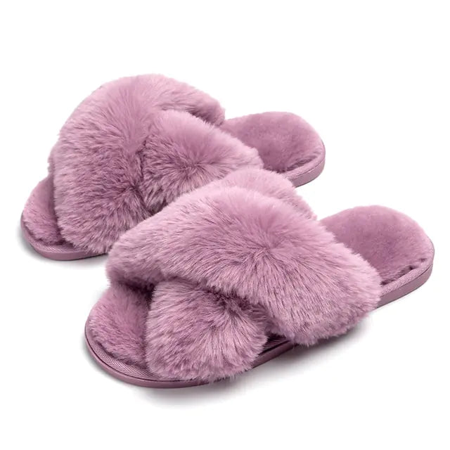 Pantuflas peludas de invierno para mujer para el hogar