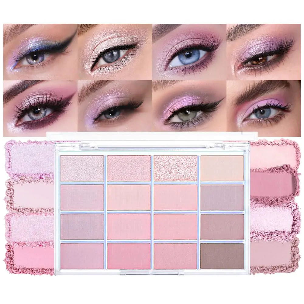 Paleta de sombras de ojos mate color nude rosado y gris topo 