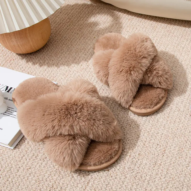 Pantuflas peludas de invierno para mujer para el hogar