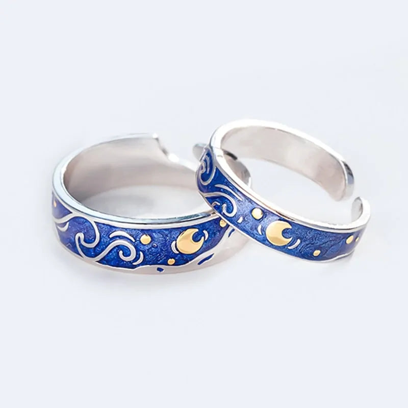 Van Gogh Starry Night Couple's Rings