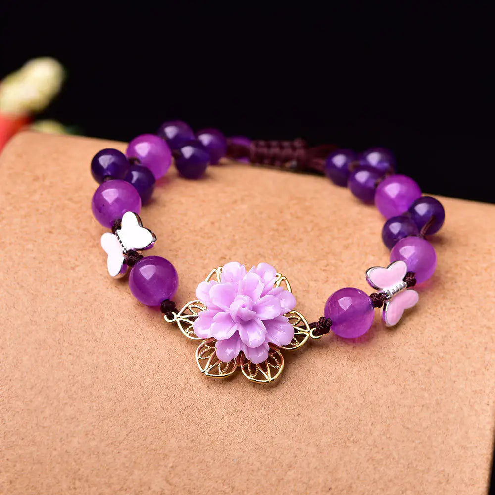 Pulsera curativa de loto con jade morado y amatista