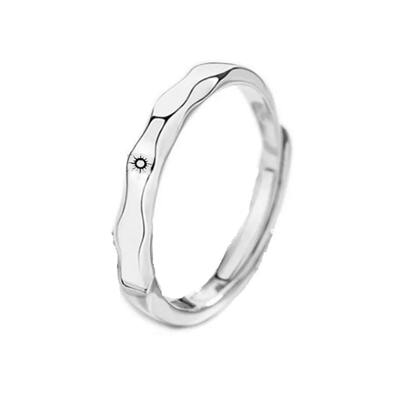 Anillo ajustable minimalista de plata con sol y luna: joyería de compromiso para parejas