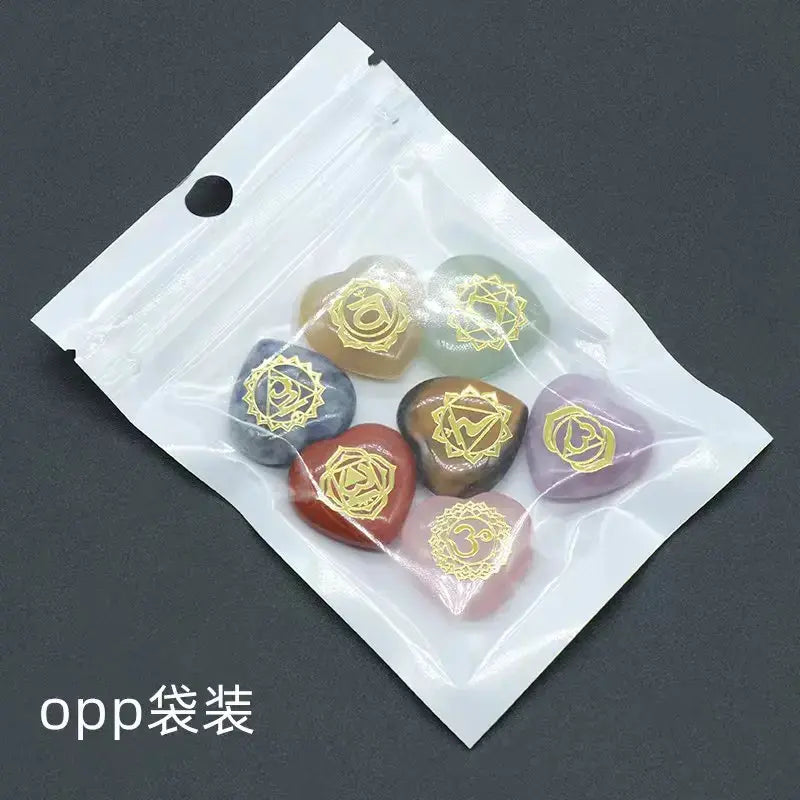 Engraved Heart Chakra Natural Crystal Stones Quartz Set