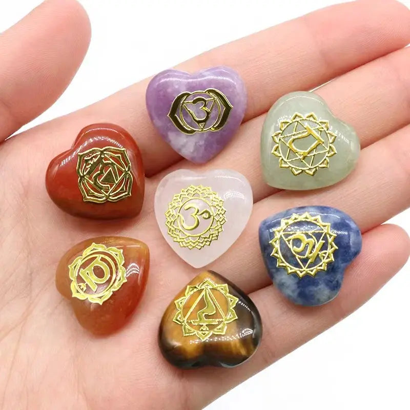 Engraved Heart Chakra Natural Crystal Stones Quartz Set