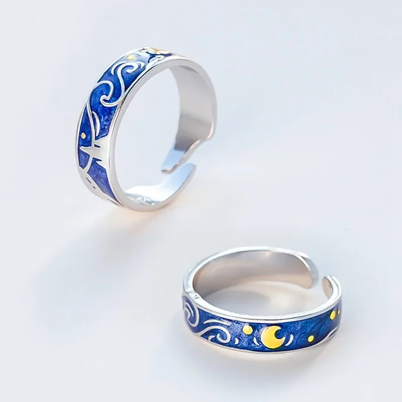 Van Gogh Starry Night Couple's Rings