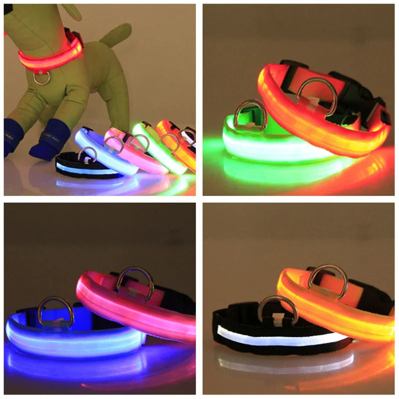 Collar LED ajustable para perros con luz intermitente que brilla intensamente, seguridad para mascotas, resistente al agua