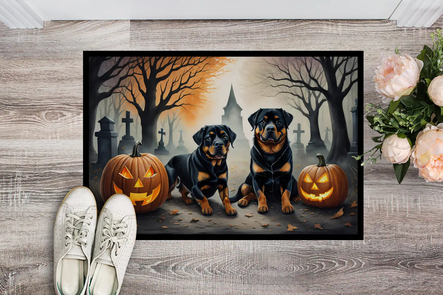 Felpudo espeluznante de rottweiler para Halloween