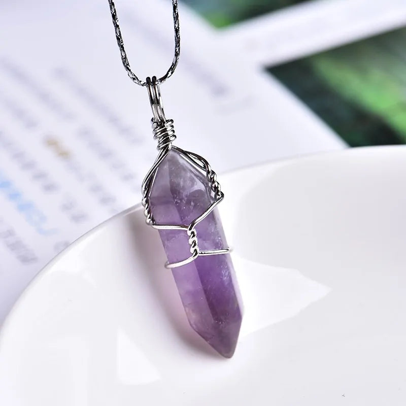 Colgante de punta de cristal de amatista natural: regalo de joyería DIY