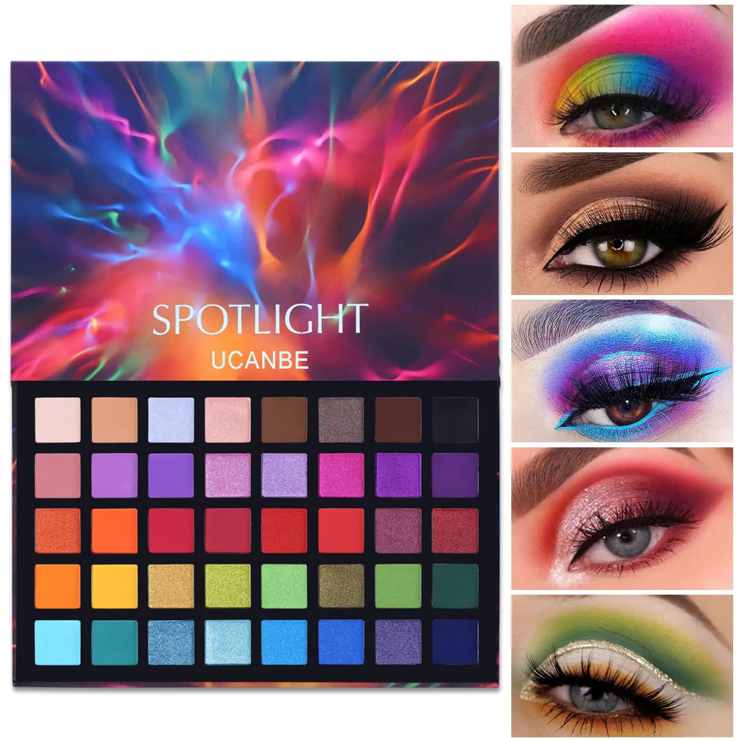 Paleta de sombras de ojos Spotlight de UCANBE, paleta de sombras de ojos profesional de 40 colores, paleta de maquillaje mate brillante, polvos coloridos altamente pigmentados, paleta de sombras de ojos resistente al agua de larga duración A 