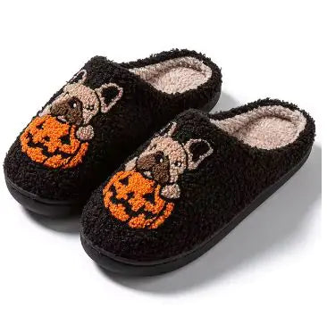 Zapatillas de estar por casa de algodón con bordado de perro de Halloween