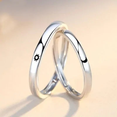 Anillo ajustable minimalista de plata con sol y luna: joyería de compromiso para parejas