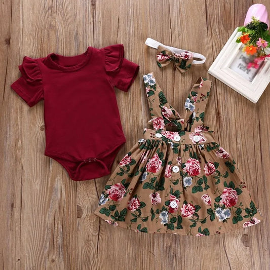 Conjunto de ropa con diadema y vestido con estampado floral para niña