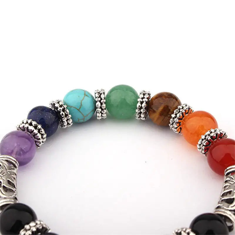 7 Chakra Bead Healing Bracelet with Heart Charm