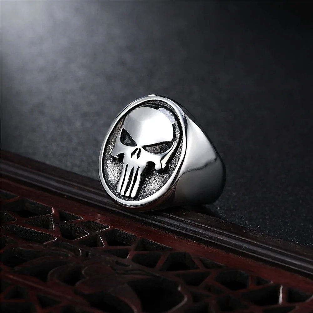 Anillo de calavera de Punisher: joyería de moda de acero inoxidable para motociclistas (HF694)